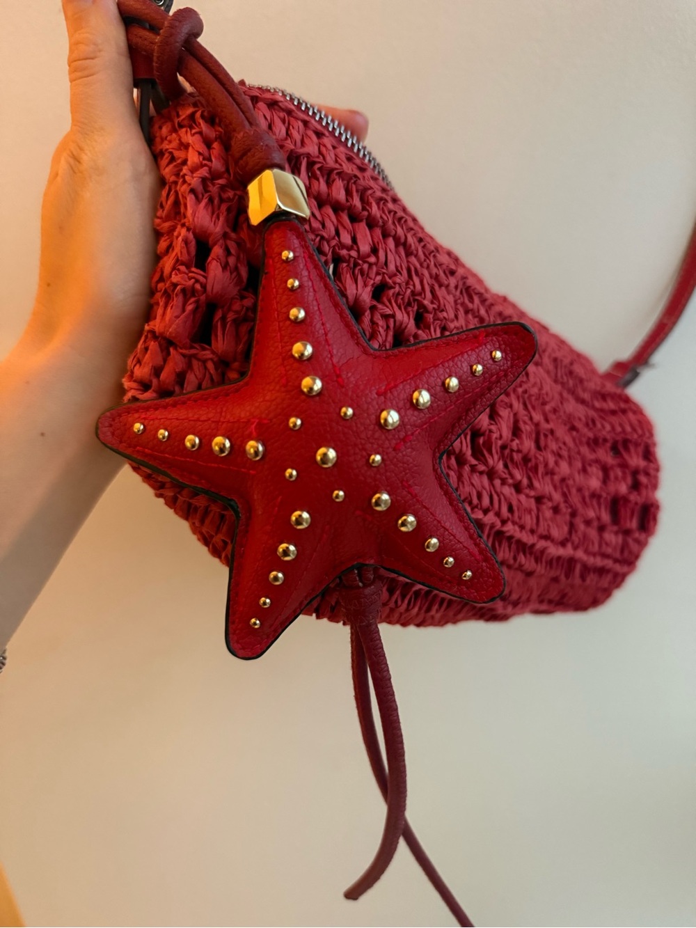 H&M Red Raffia Crochet Shoulder Bag + Star Charm Bundle - Picture 3 of 4